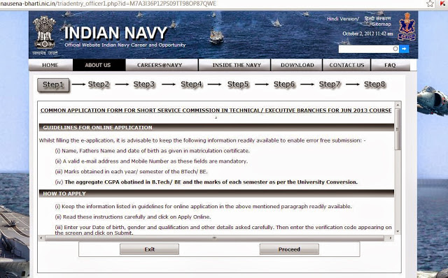 Indian Navy guidelines for filling up online form